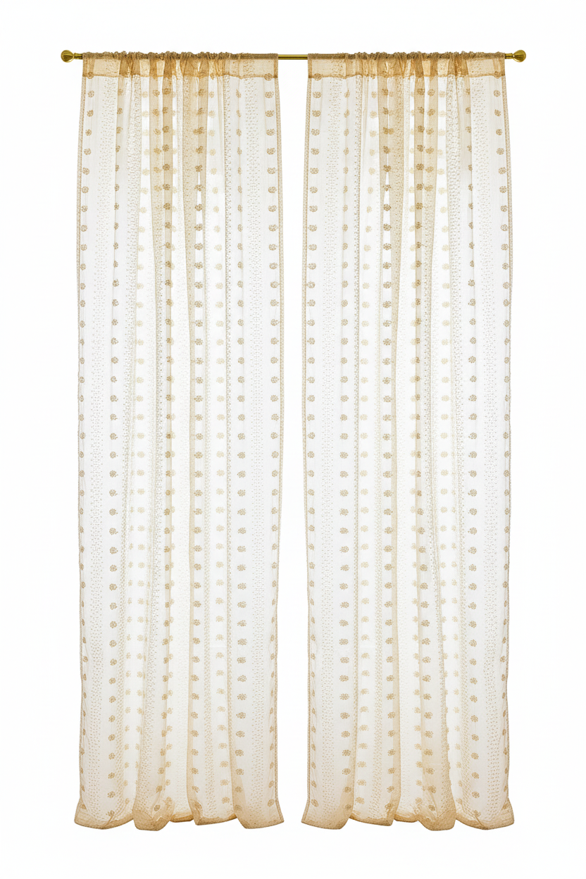 Textured Embroidered Floral Curtain Panel, 132 cm Wide