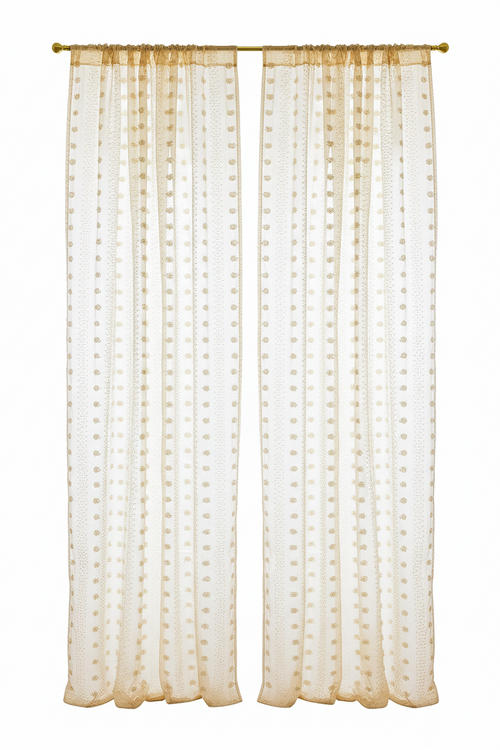 Textured Embroidered Floral Curtain Panel, 132 cm Wide - Overview