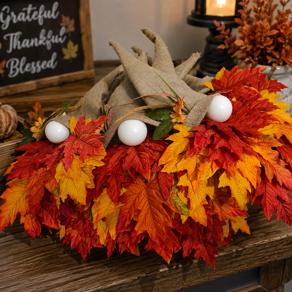 Maple Leaf & Gnome Fall Wreath, 60 × 30 cm