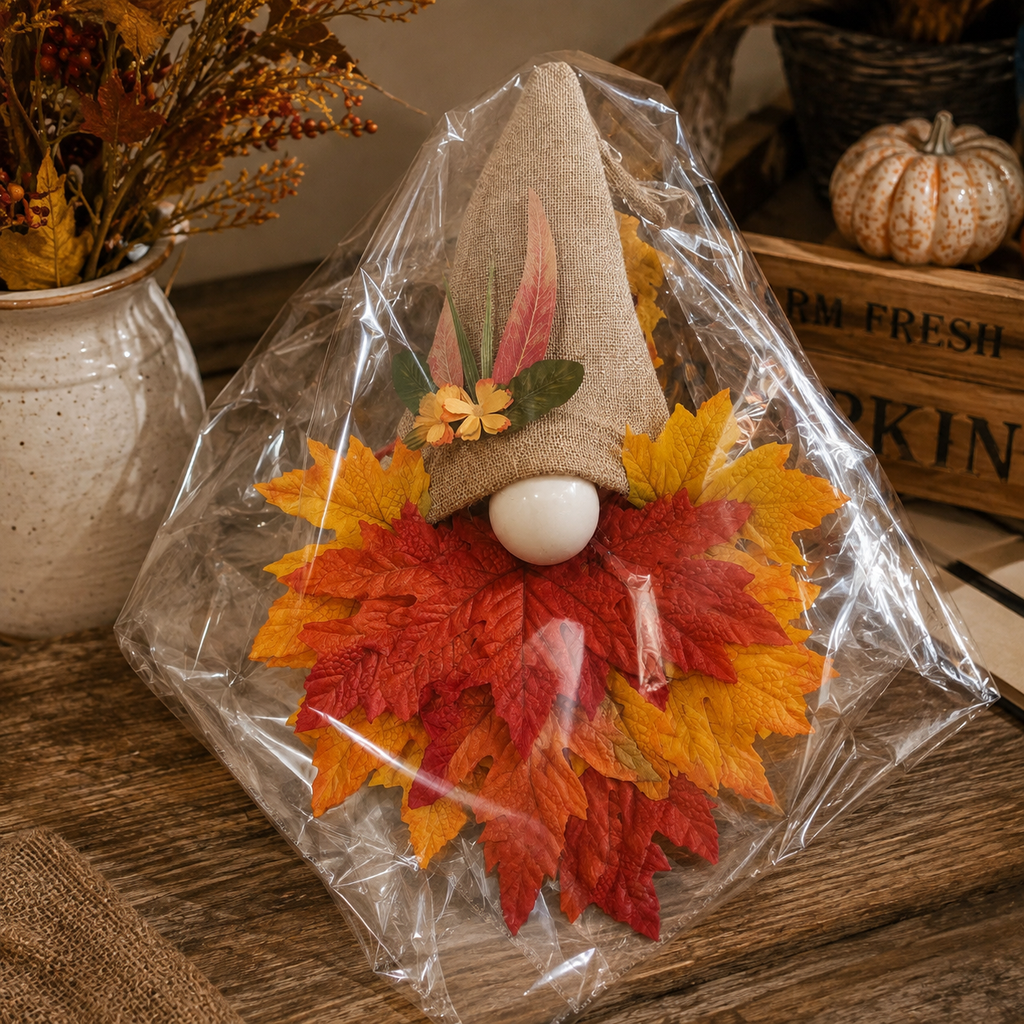 Maple Leaf & Gnome Fall Wreath, 60 × 30 cm