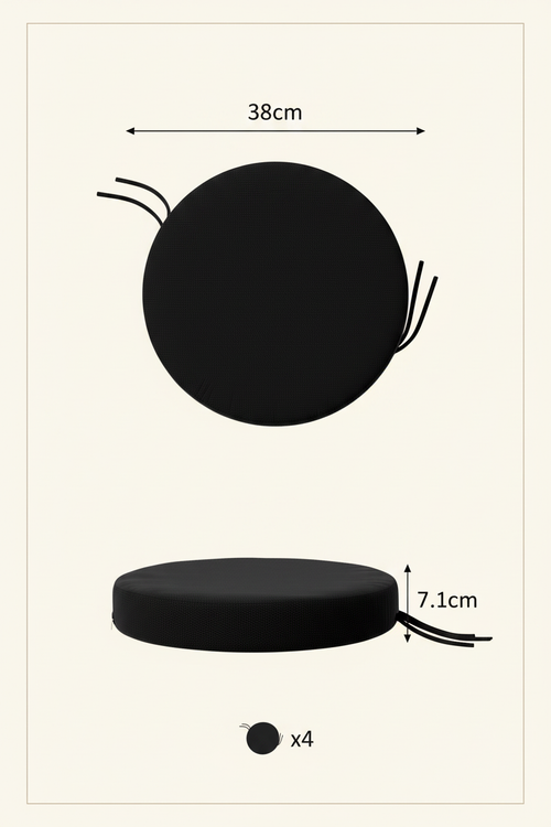 Black Round Bistro Chair Pads – 4-Pack - Specs