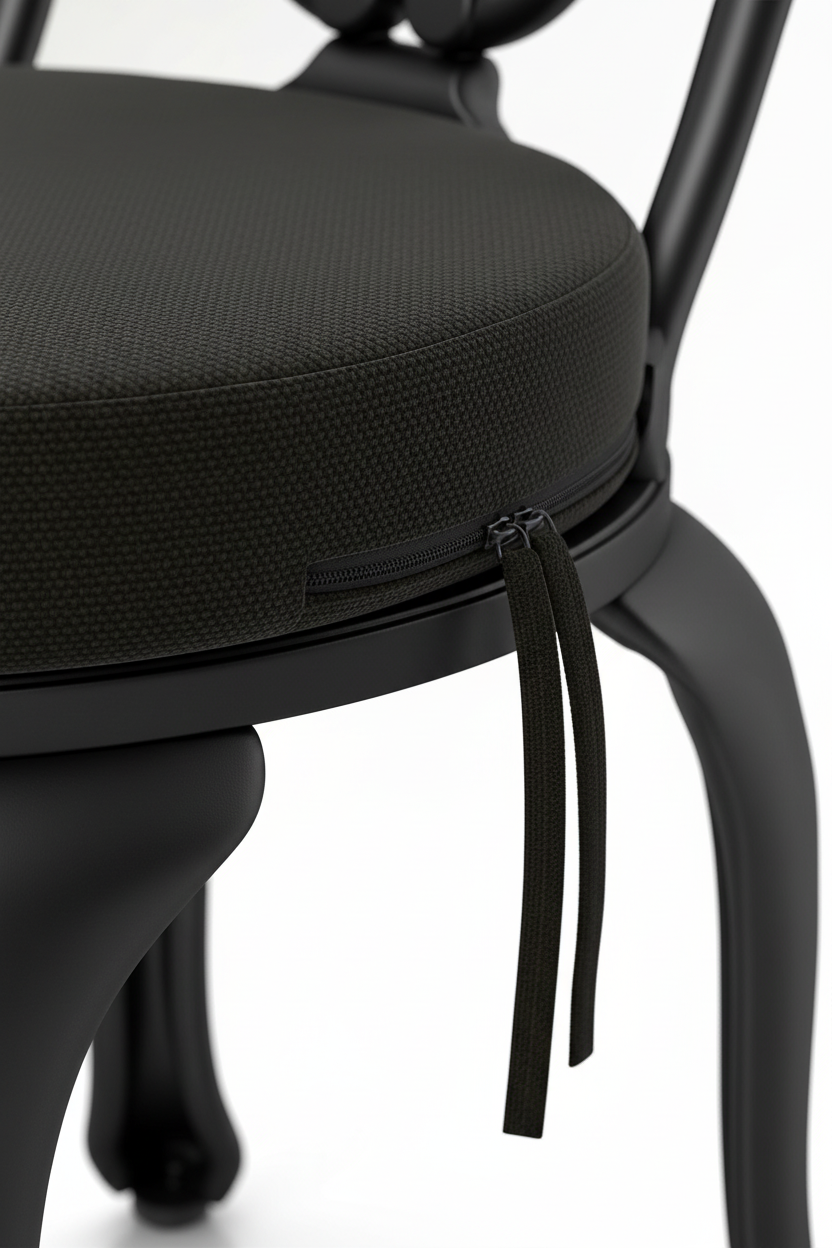 Black pad piping and tie detail