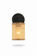 Black rattan 1-light sconce hero on white