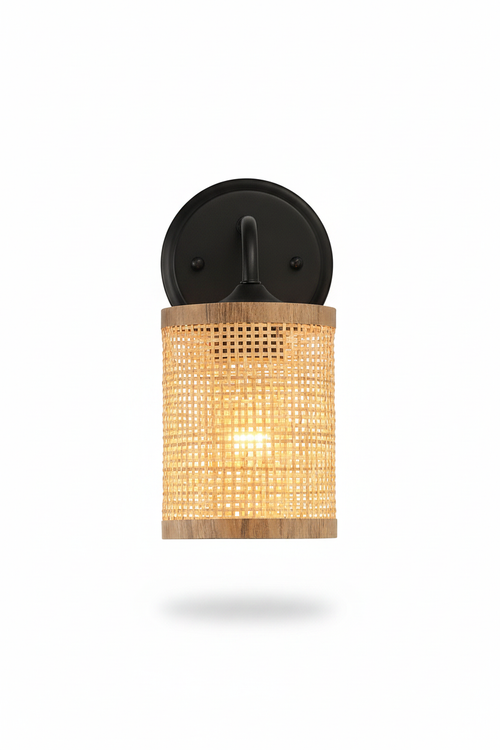 Black Rattan 1-Light Wall Sconce, E26 - Overview