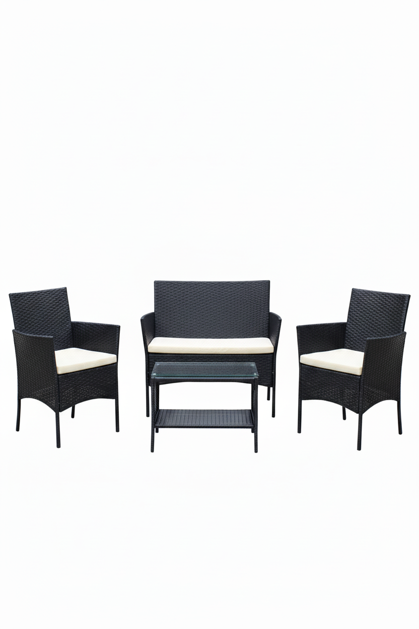 Black rattan patio set hero on white