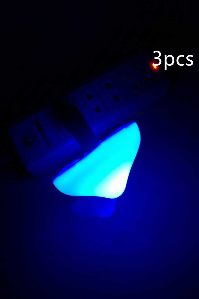 Blue mushroom sensor night light glowing in the dark, 3-piece set
