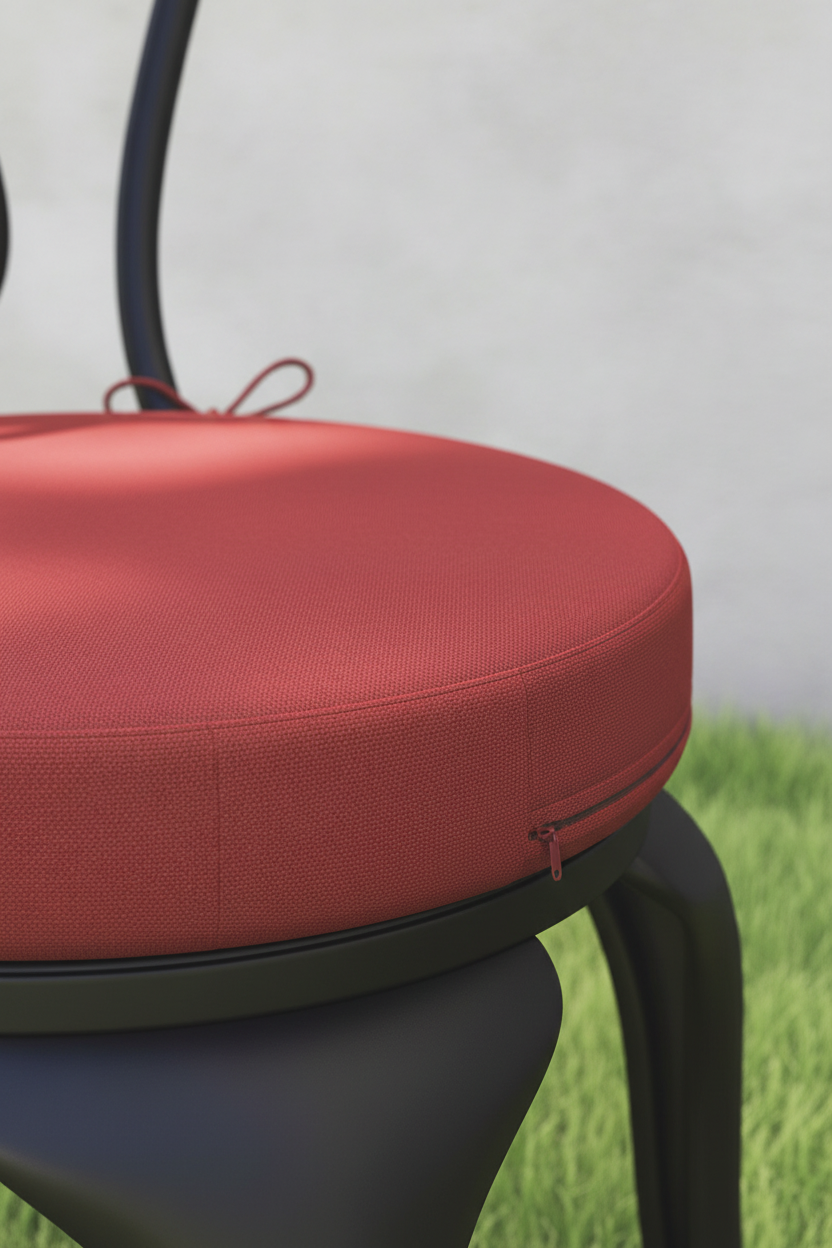 Chair pad piping, zipper and tie detail