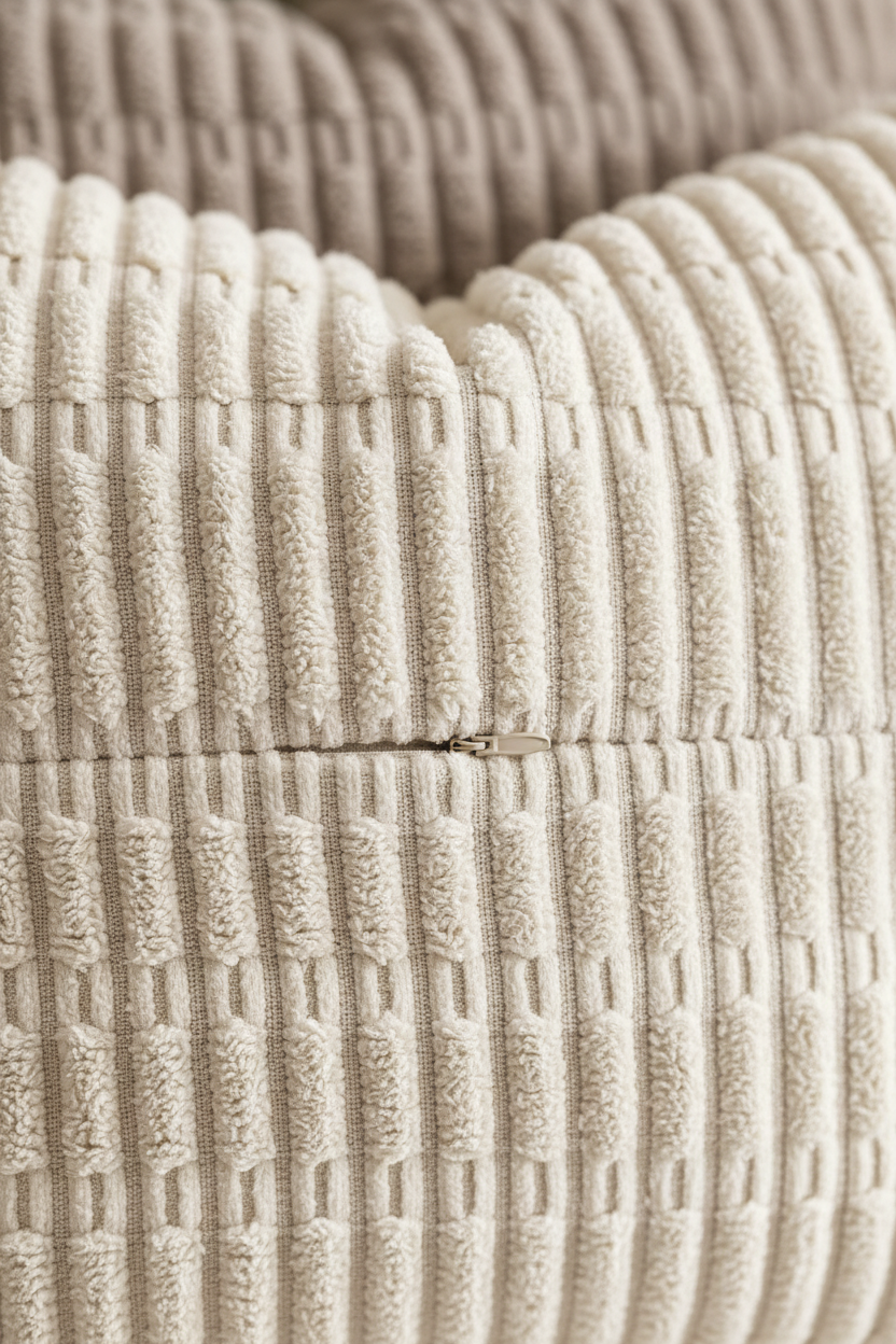 Corduroy texture and hidden zipper detail