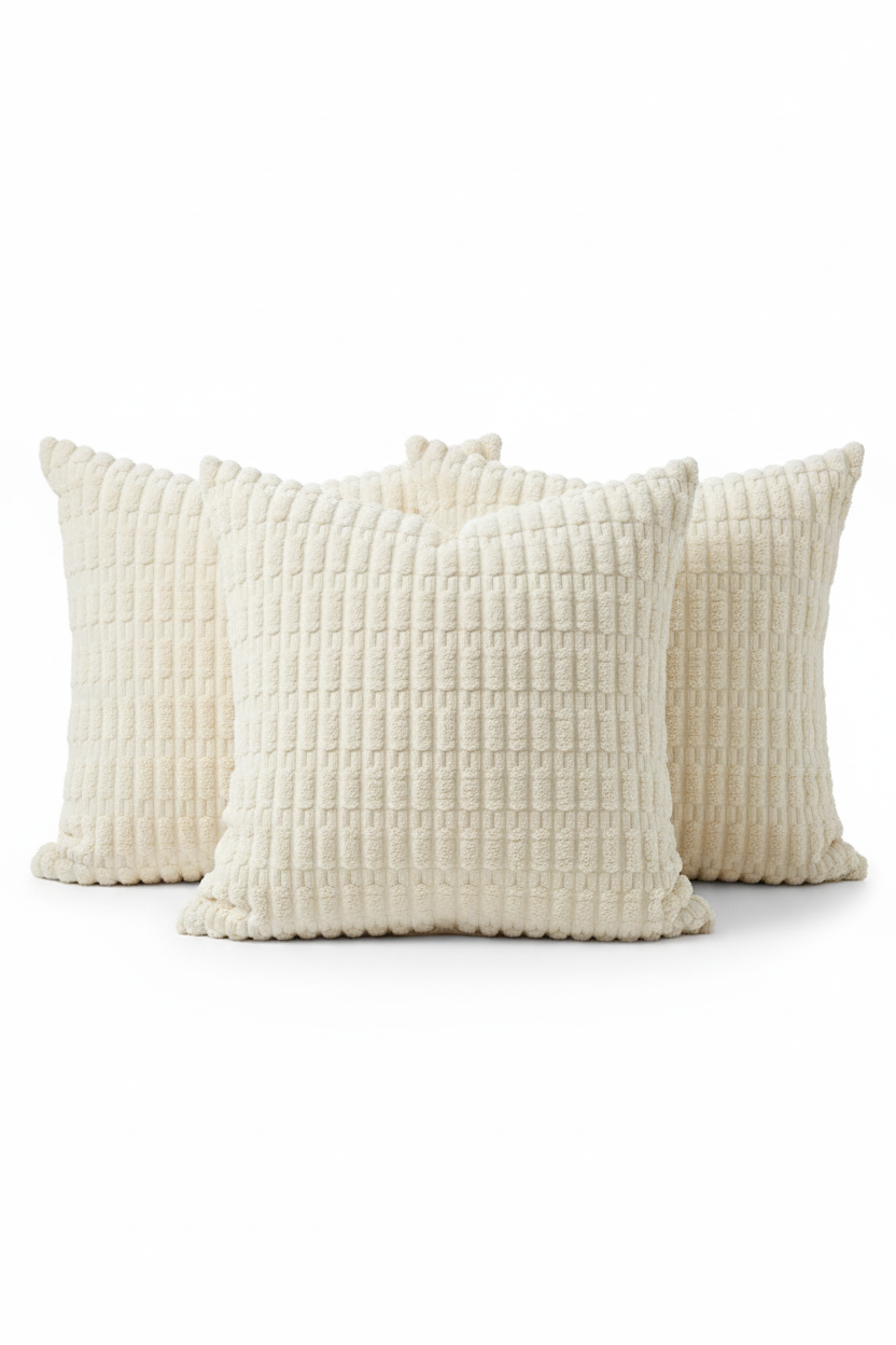 Cream corduroy pillow covers hero on white