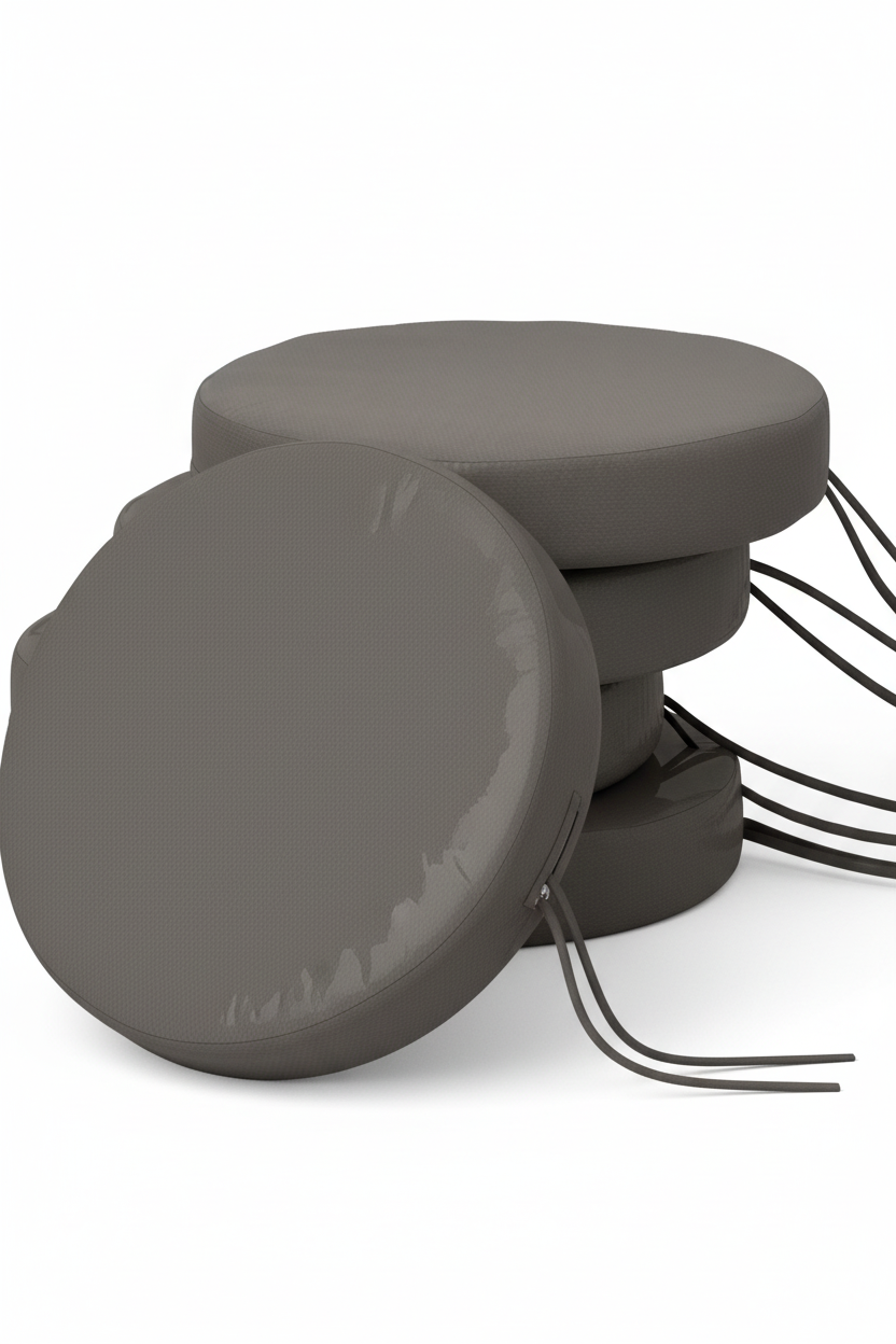 Dark gray round chair pads hero on white