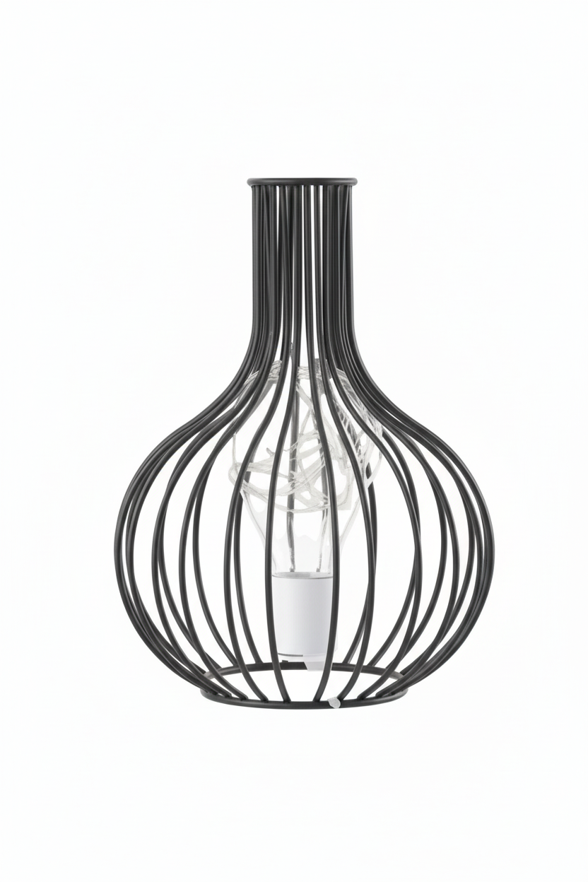 Decanter style hollow wrought iron table lamp with warm white LEDs