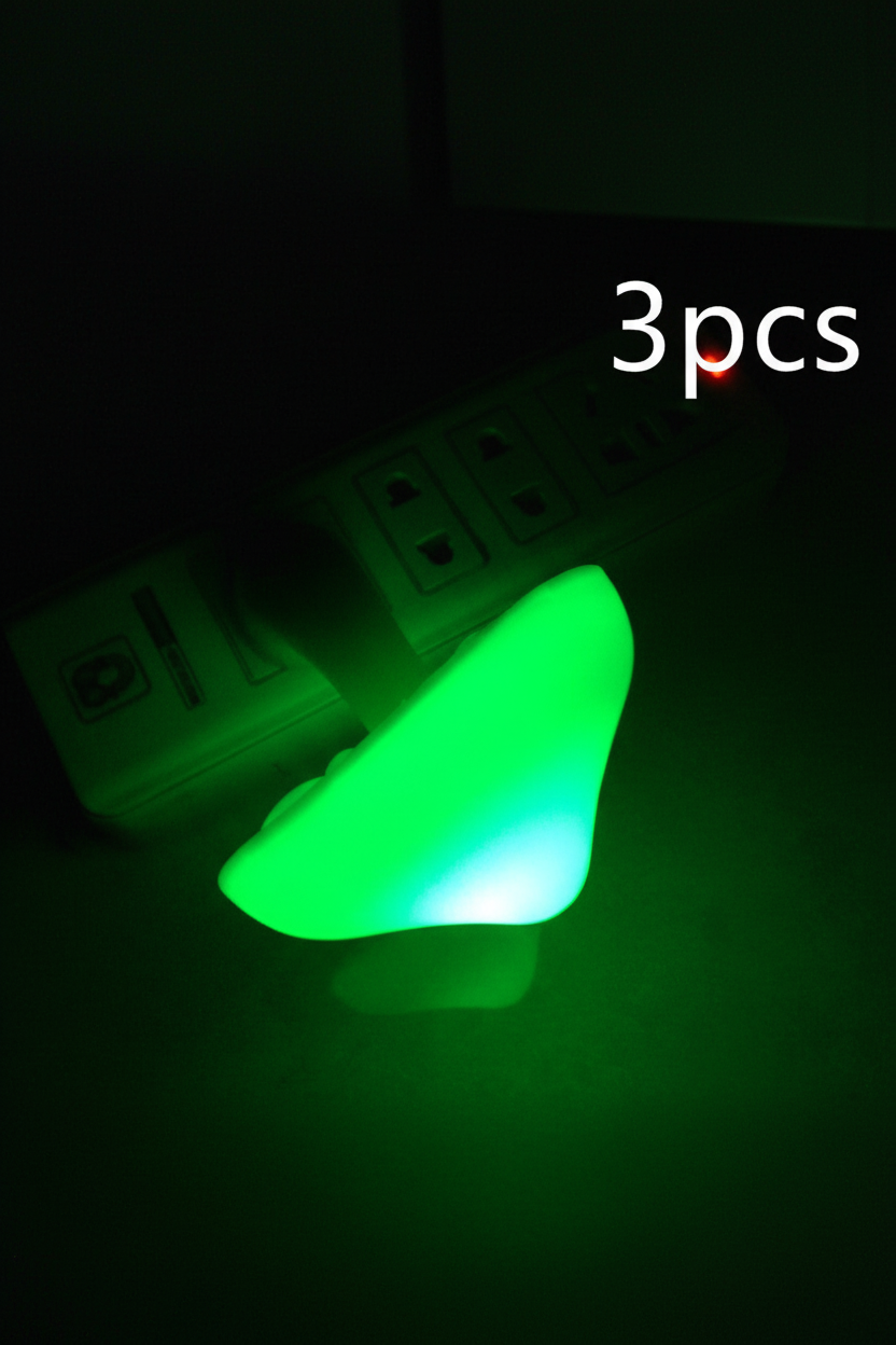 Green mushroom sensor night light glowing in the dark, 3-piece set