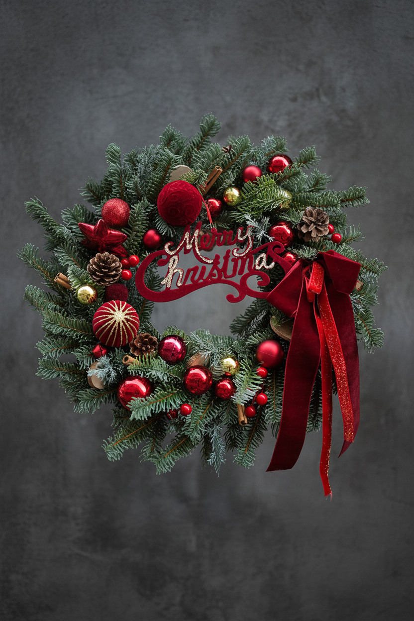 Hanrong Character Brand Christmas wreath style with red ornaments and bow