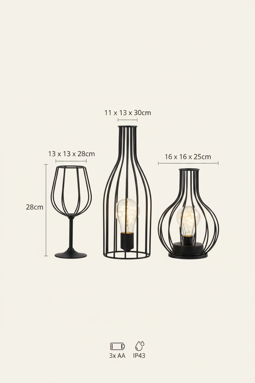 Hollow iron lamp size diagram