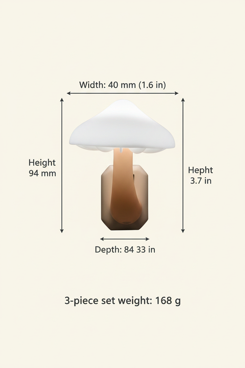 Mushroom night light dimensions: 84 by 40 by 94 millimeters, with a 168 gram set weight