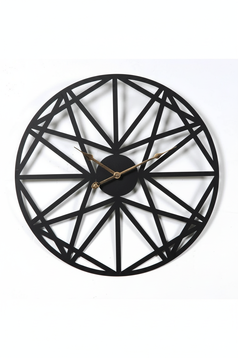 Modern black iron wall clock on a white background