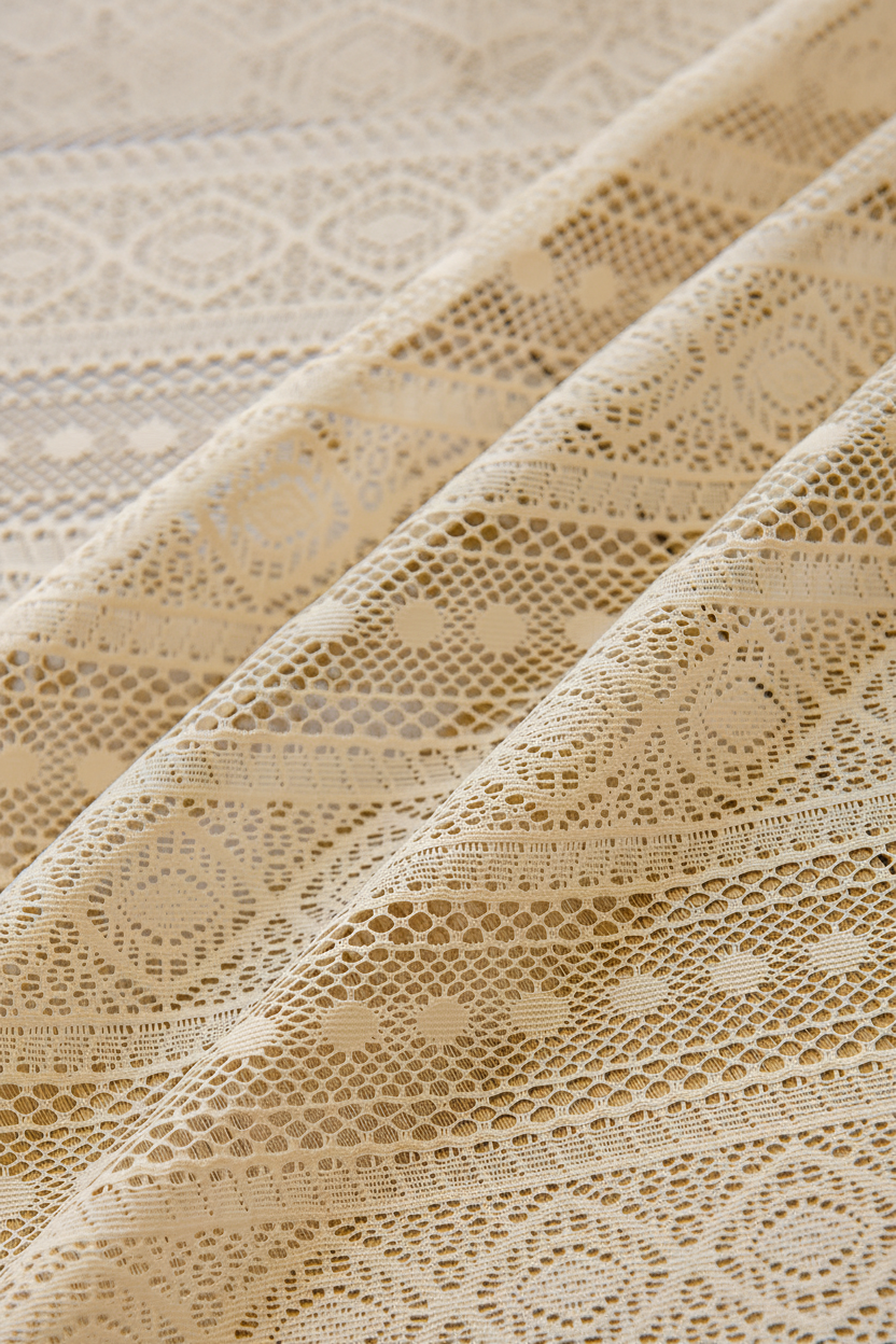 Bohemian dot lace curtain room view, supplier image converted to portrait