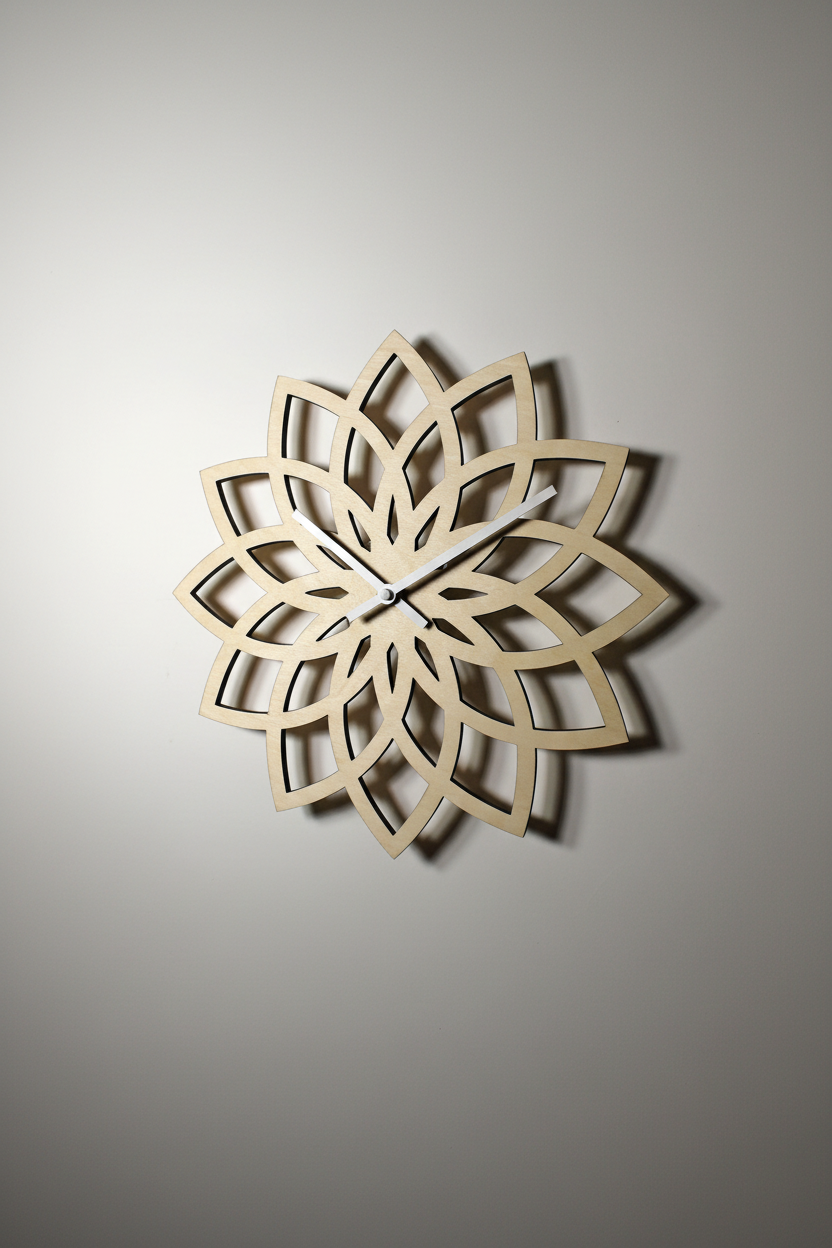 Gold finish botanical lotus wood wall clock