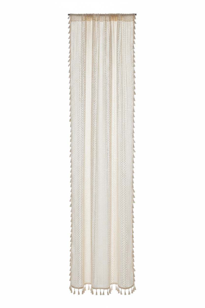 One beige geometric-wave blackout curtain panel on a white background