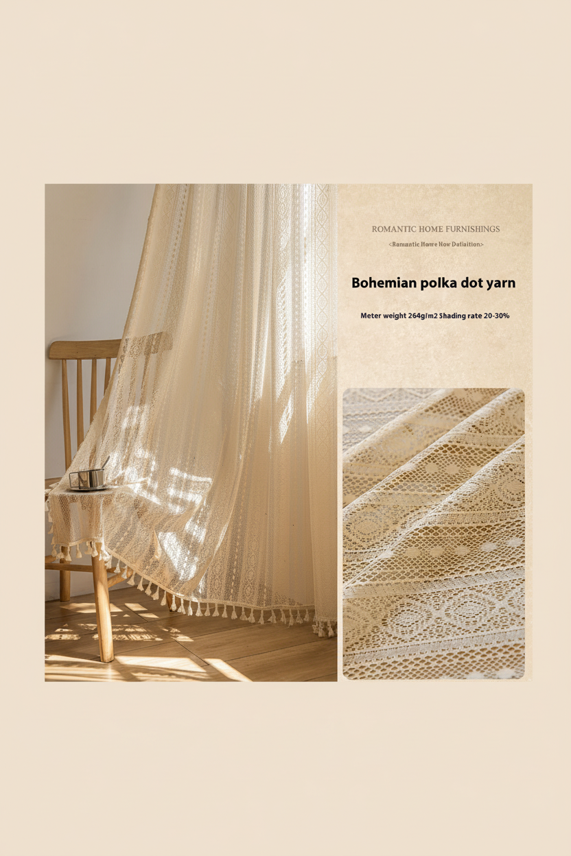 Bohemian dot lace curtain details, supplier image converted to portrait