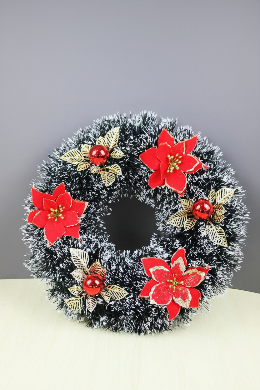 Red Bow and Floral 38 cm Christmas wreath