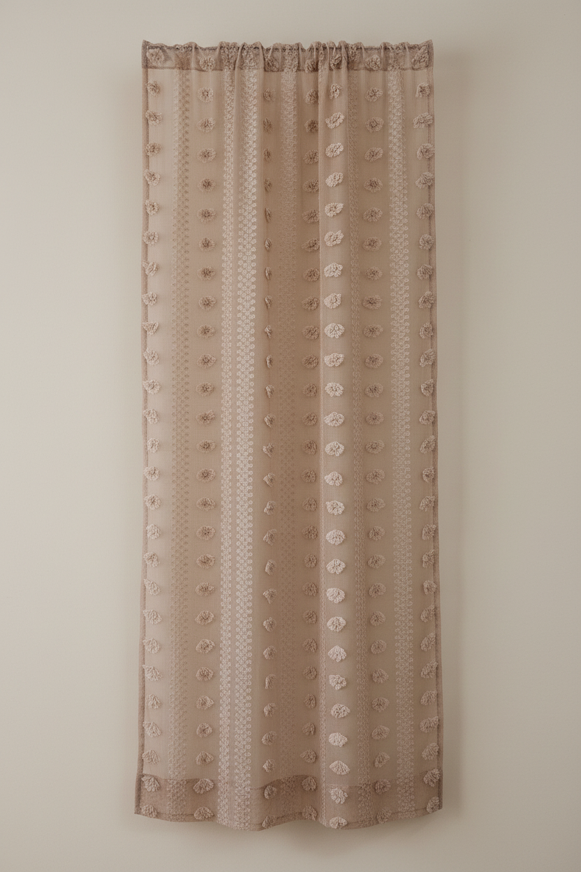 Coffee Color textured embroidered floral curtain panel