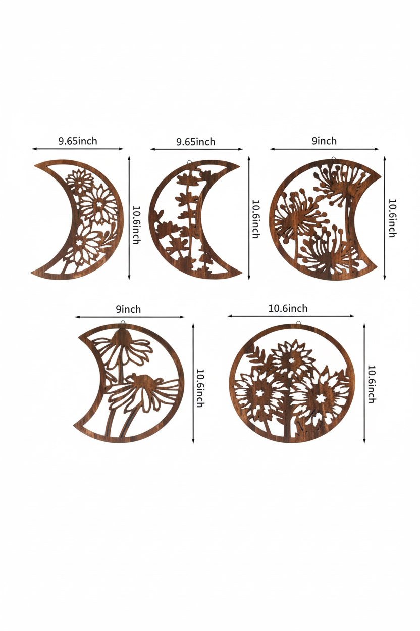 Floral moon phase wall hanging view, supplier image converted to portrait