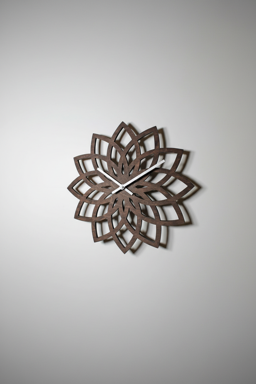 Coffee finish botanical lotus wood wall clock