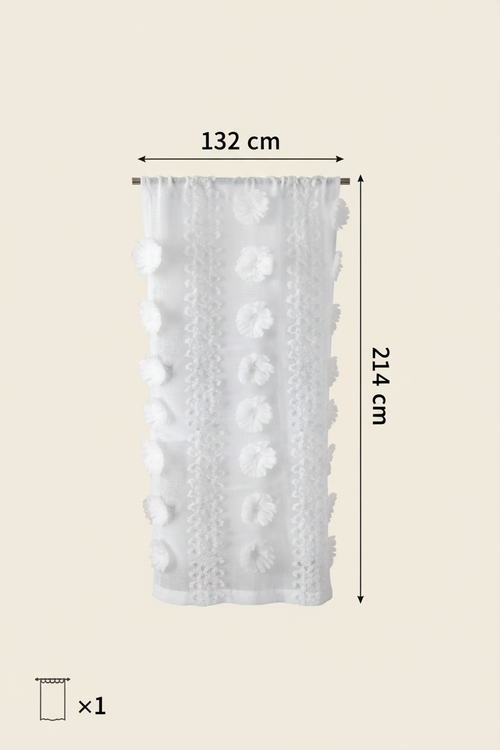 Textured Embroidered Floral Curtain Panel, 132 cm Wide - Specs