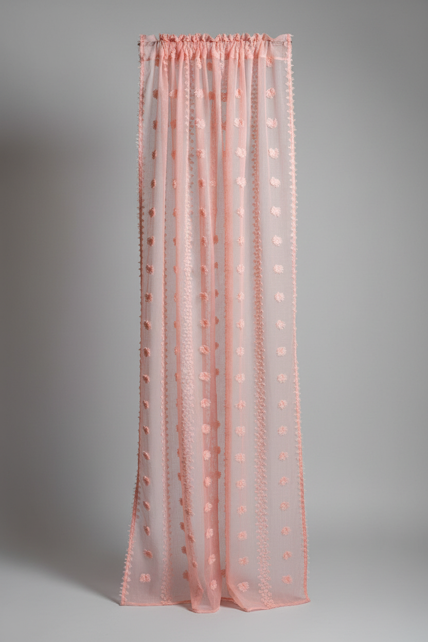 Light Pink textured embroidered floral curtain panel