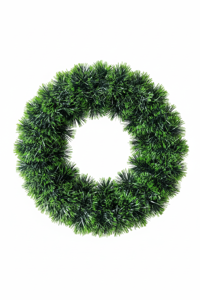 Classic Green 30 cm plain Christmas wreath centered on a white background