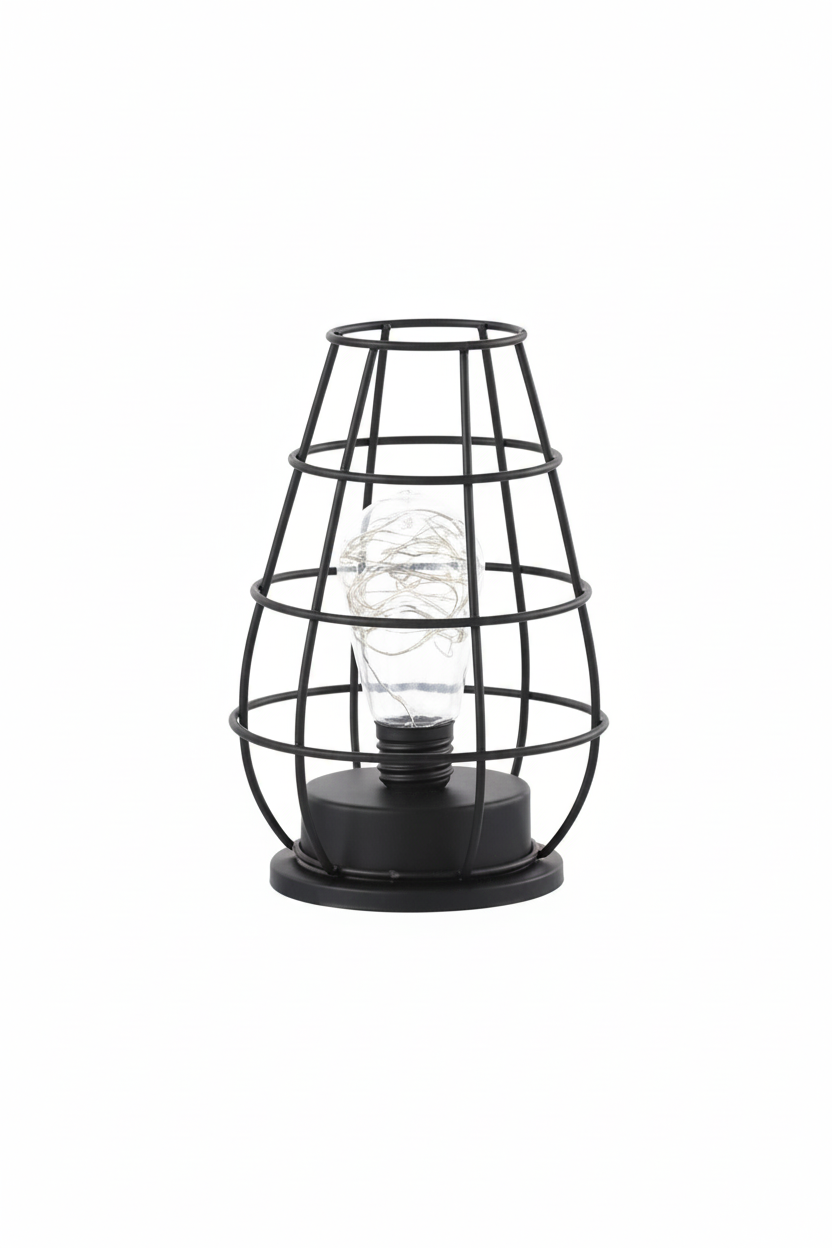 Iron Geometry style hollow wrought iron table lamp with warm white LEDs