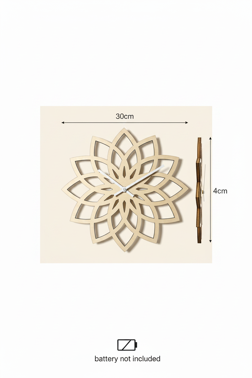 Lotus wood wall clock dimension diagram