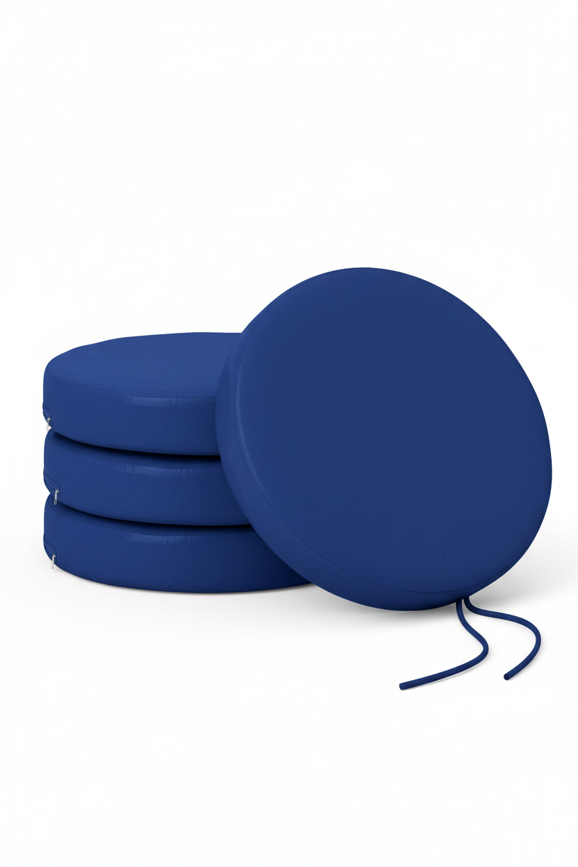 Navy blue round chair pads hero on white
