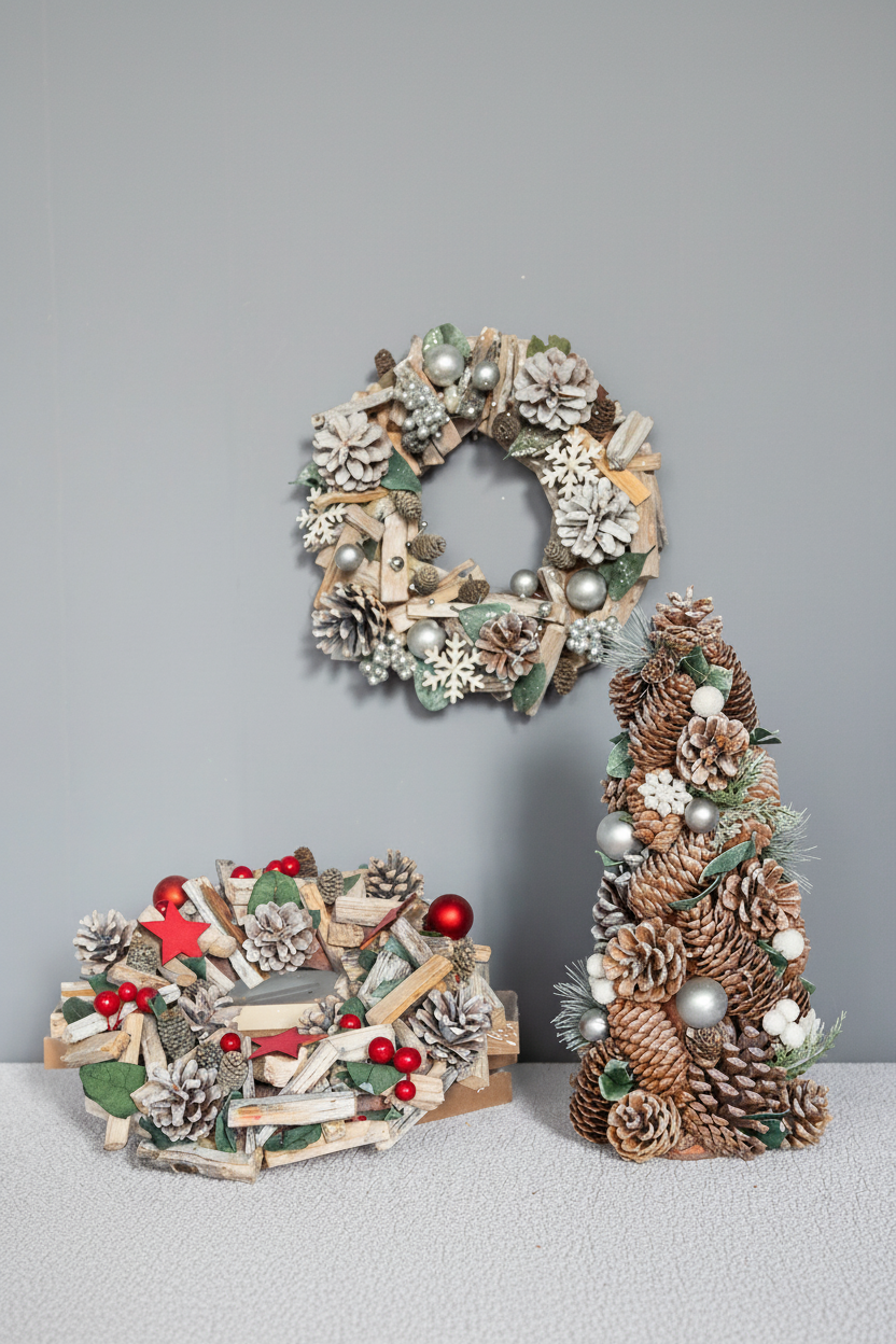 Nordic Christmas décor with pinecones and snowflakes, supplier image 2
