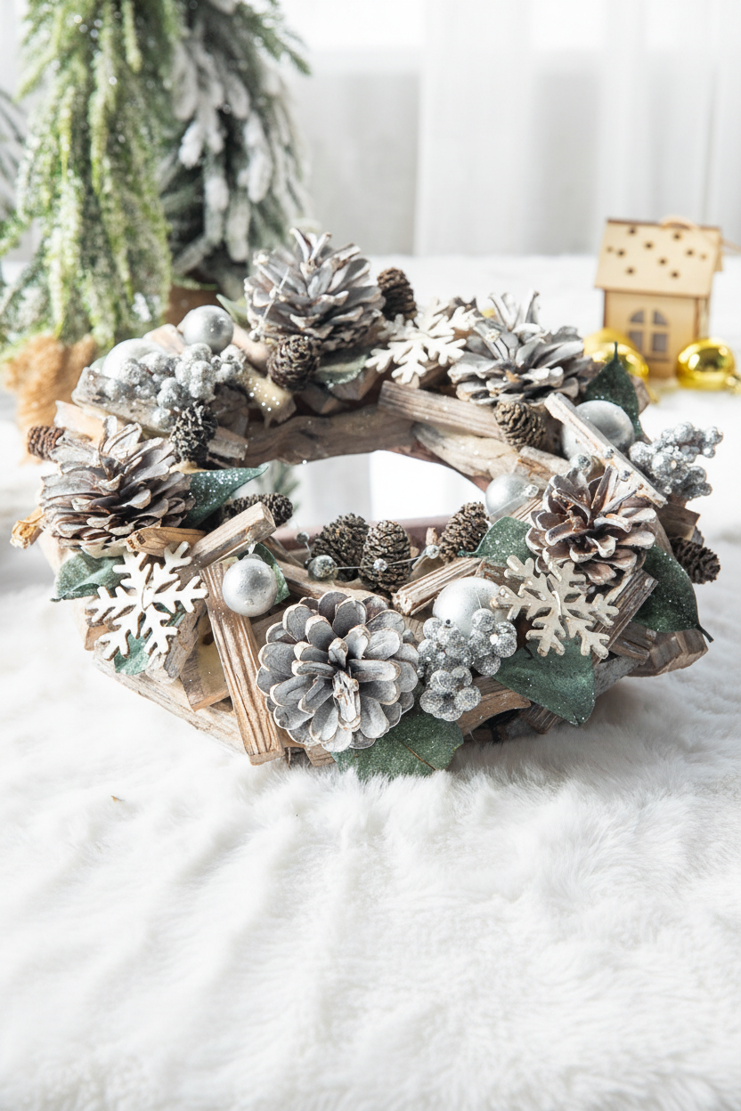 Nordic Christmas décor with pinecones and snowflakes, supplier image 4