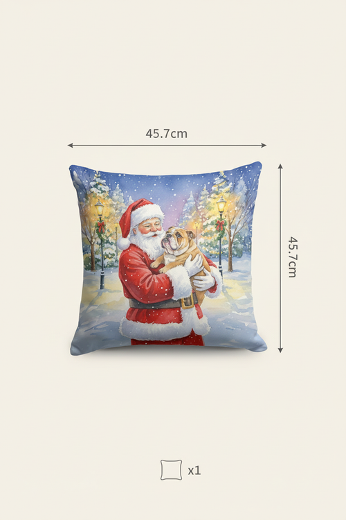 Santa Claus English Bulldog Christmas Throw Pillow, 18×18 in - Specs