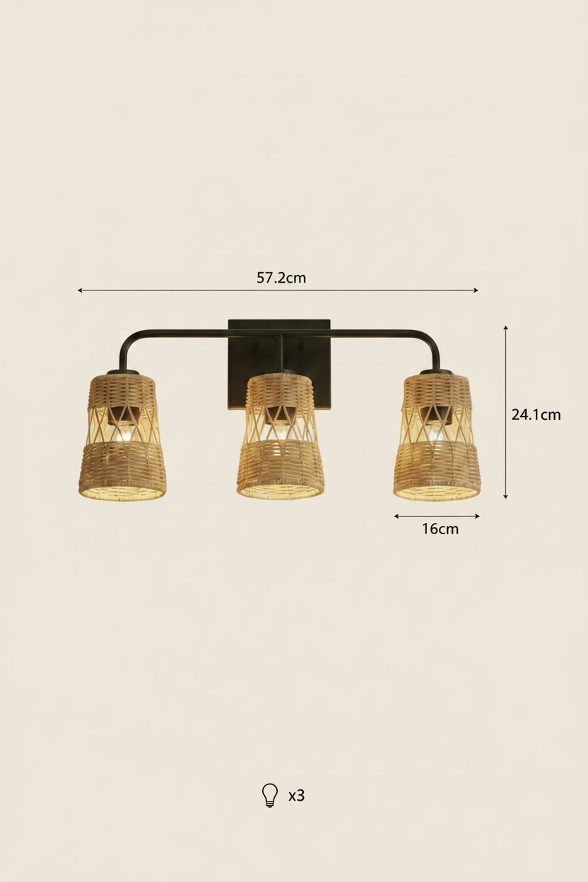 Rattan sconce dimension diagram, smaller in frame