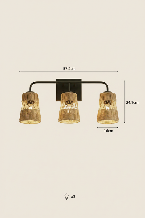 Woven Rattan 3-Light Bathroom Vanity Sconce - Specs