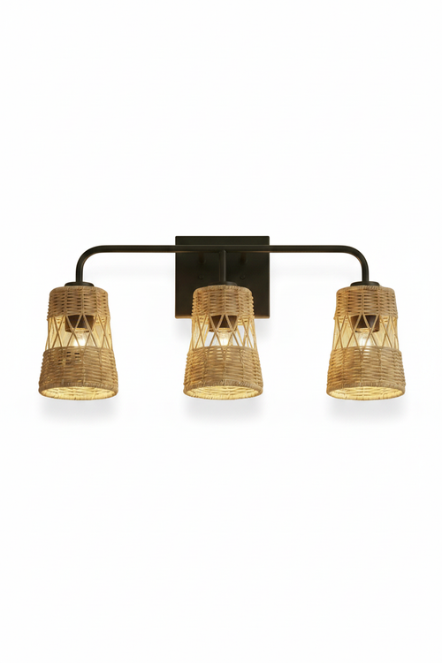 Woven Rattan 3-Light Bathroom Vanity Sconce - Overview