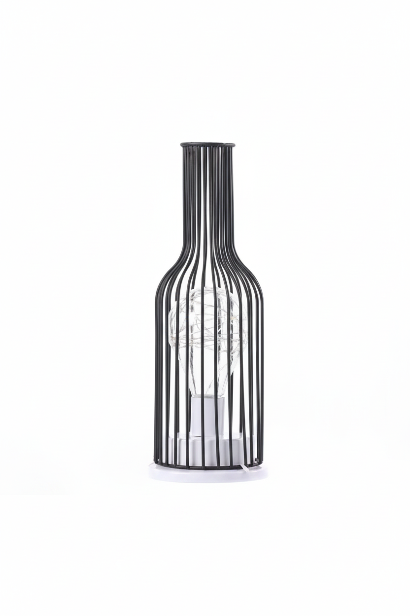 Red Wine Bottle style hollow wrought iron table lamp with warm white LEDs