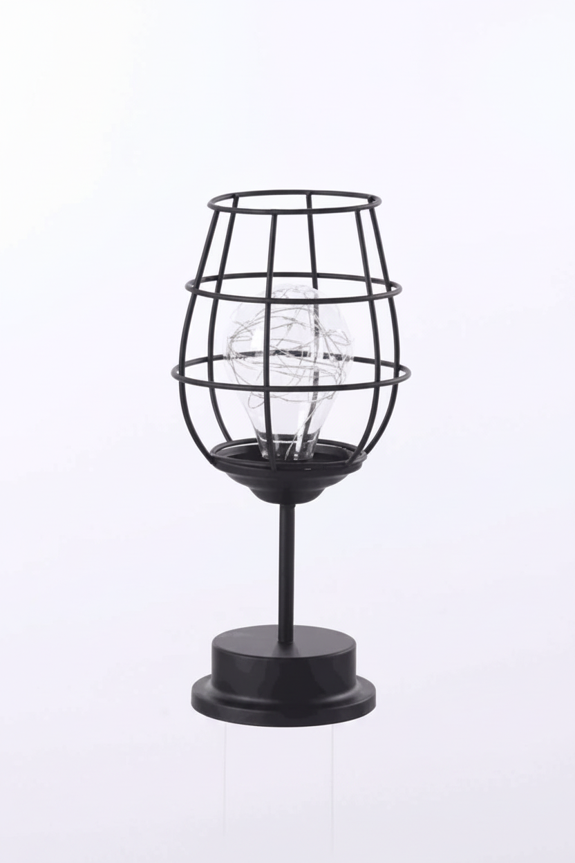 Red Wine Glass style hollow wrought iron table lamp with warm white LEDs