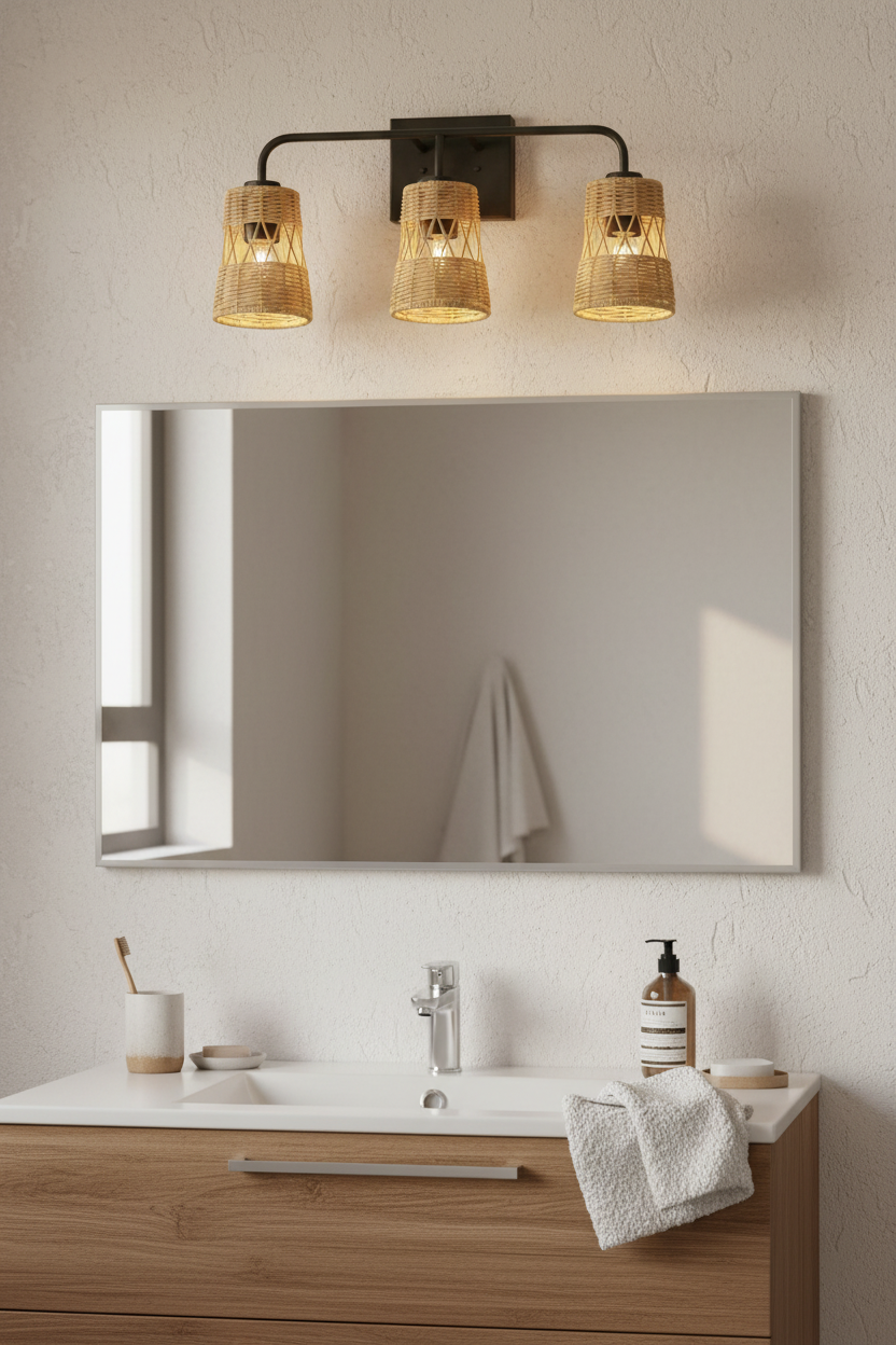 Sconce mounted above a bathroom mirror