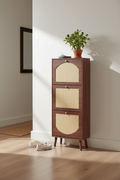 Shoe cabinet styled in a narrow entryway
