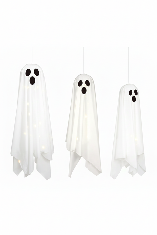 Three light-up Halloween ghosts on white