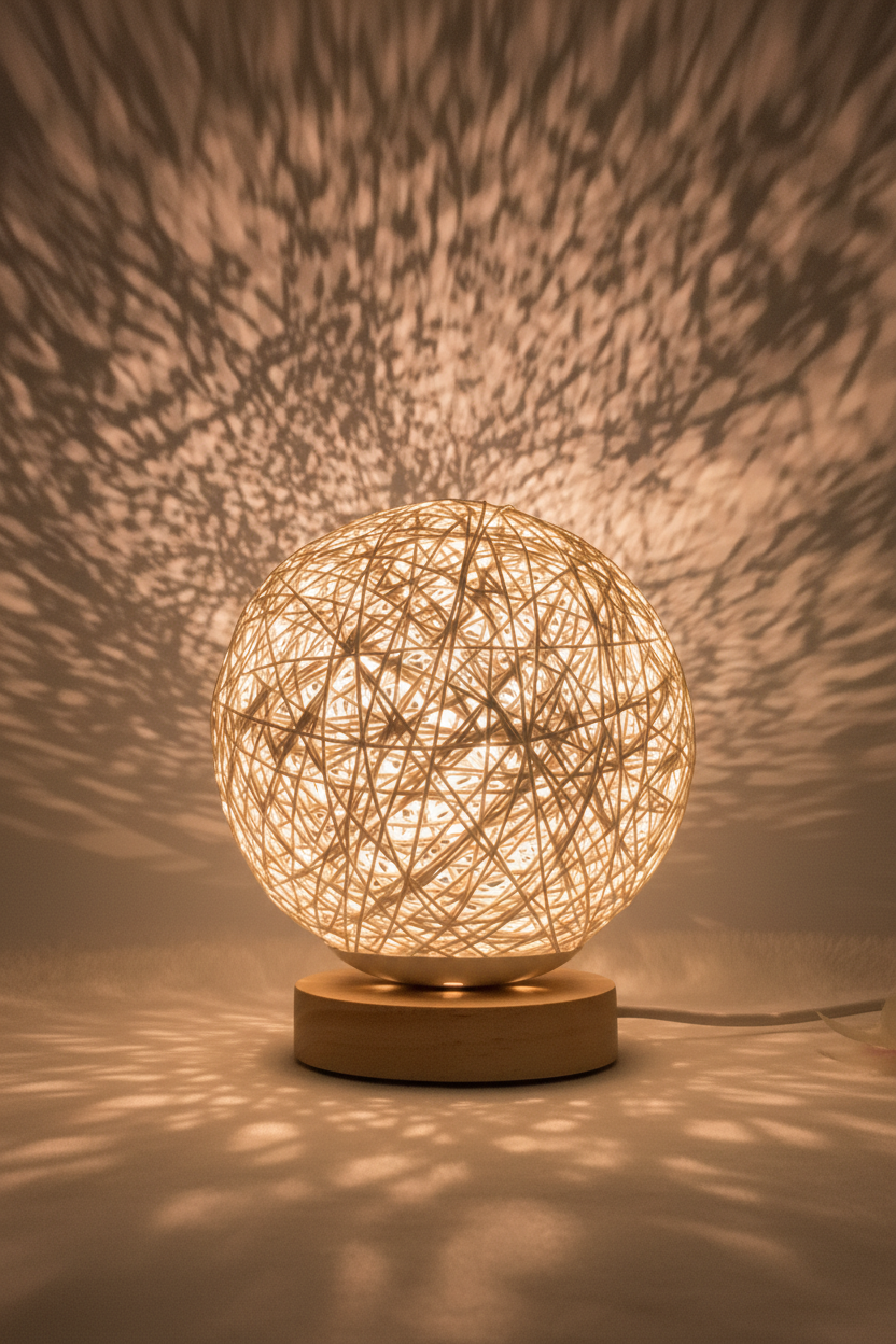 Woven Rattan LED Table Lamp – Soft Ambient USB Light