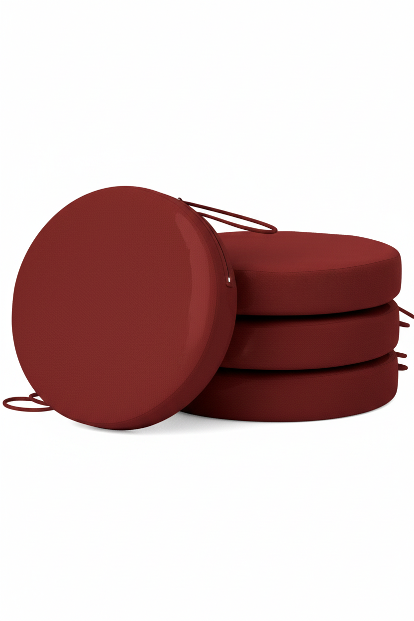 Wine red round chair pads hero on white