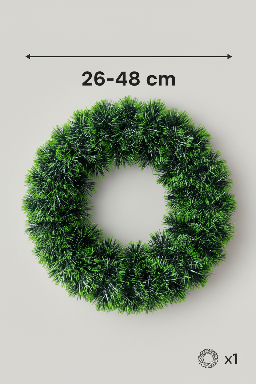 Wreath size diagram, 26 to 48 cm, with margins