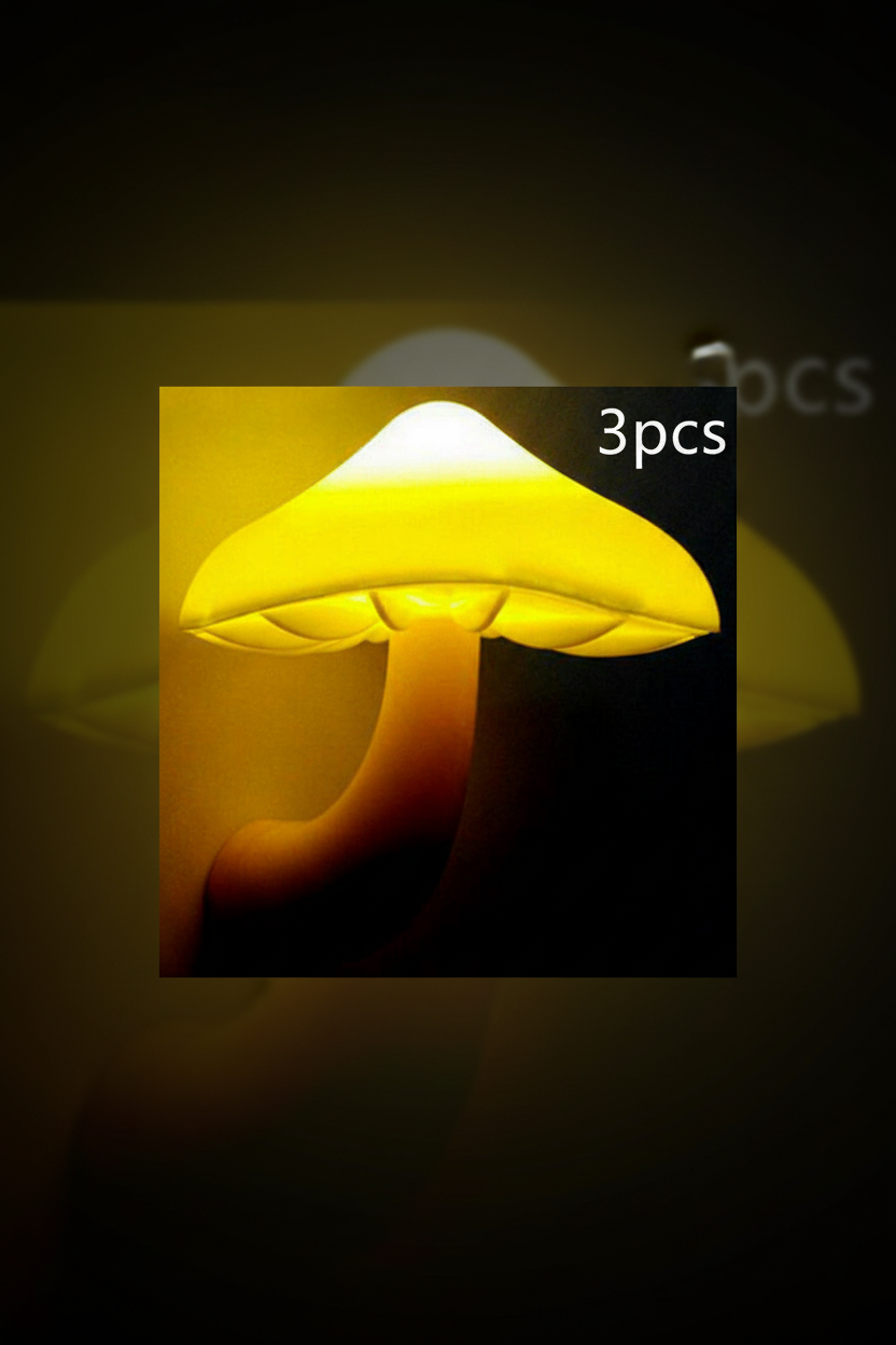 Yellow mushroom sensor night light glowing in the dark, 3-piece set