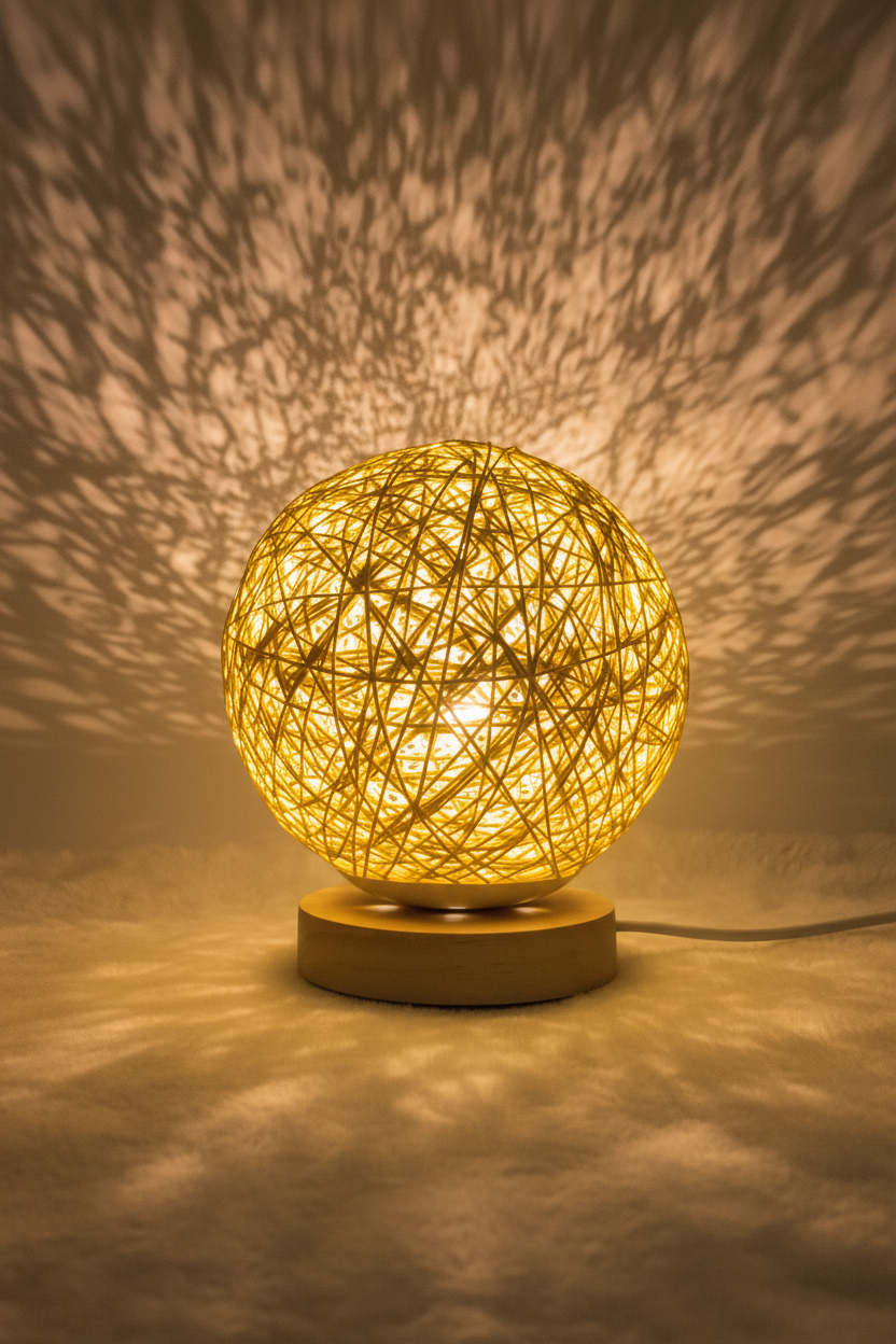Woven Rattan LED Table Lamp – Soft Ambient USB Light